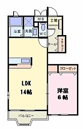 カルム錦 1階1LDKの間取り