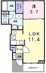 サニースクエアII 1階1LDKの間取り