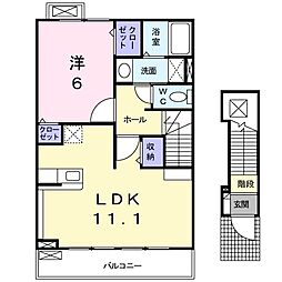 サニースクエアII 2階1LDKの間取り