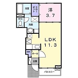 プレジール 1階1LDKの間取り