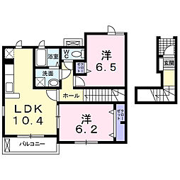 京成本線 京成大久保駅 徒歩18分の賃貸アパート 2階2LDKの間取り