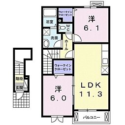 JR山陰本線 福知山駅 バス13分 「長田郵便局前」下車 徒歩5分の賃貸アパート 2階2LDKの間取り