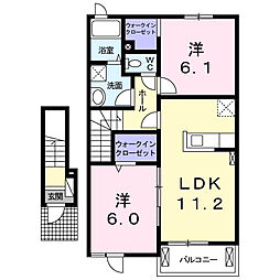 エスポワールII 2階2LDKの間取り