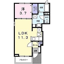 フラット岡芹 1階1LDKの間取り