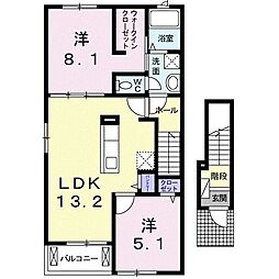 ラスパシオ　Ａ 2階2LDKの間取り