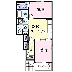 JR山陰本線 石原駅 徒歩9分の賃貸アパート 1階2DKの間取り