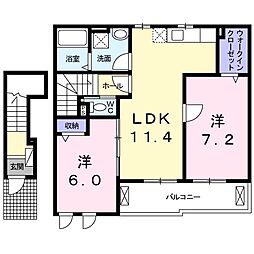 豊橋鉄道渥美線 南栄駅 徒歩25分の賃貸アパート 2階2LDKの間取り