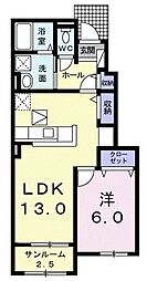 アリエル・ヴィオラＣ 1階1LDKの間取り