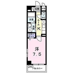 阪神本線 尼崎駅 徒歩10分の賃貸マンション 2階1Kの間取り