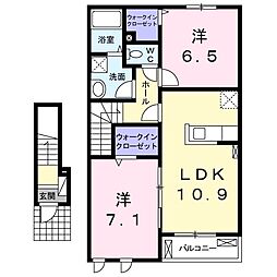 イースト・ウィステリア 2階2LDKの間取り