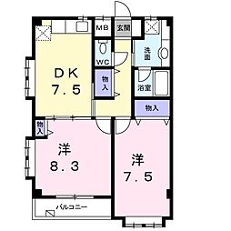 ヒルトップレジデンス 2DKの間取図画像