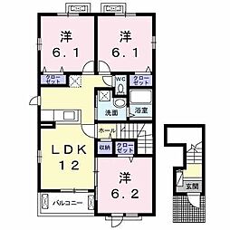 セレノカーサII 2階3LDKの間取り