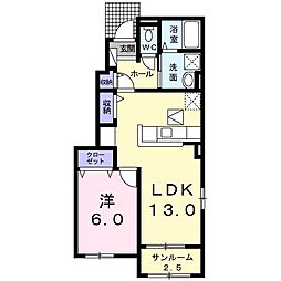 ウエストハウスB 1LDKの間取図画像