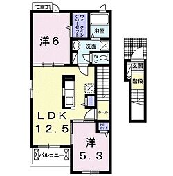 JR山陰本線 石原駅 徒歩11分の賃貸アパート 2階2LDKの間取り