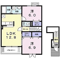 JR山陰本線 福知山駅 バス9分 京都交通『矢見所』下車 徒歩5分の賃貸アパート 2階2LDKの間取り