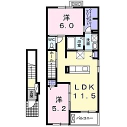 スヴェニール　ポルトI 2階2LDKの間取り