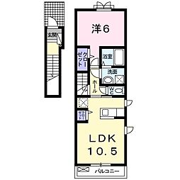 フランアンジュII 2階1LDKの間取り
