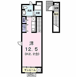 多摩都市モノレール 上北台駅 徒歩13分の賃貸アパート 2階ワンルームの間取り