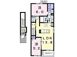 グランつくばI 2階2LDKの間取り