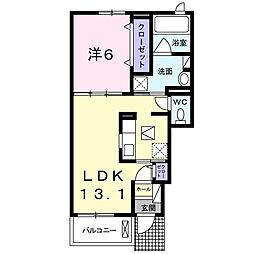 レジデンス　リオ　III 1階1LDKの間取り