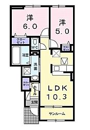 カーサカメリアVIII 1階2LDKの間取り