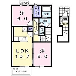 JR上越線 沼田駅 徒歩27分の賃貸アパート 2階2LDKの間取り