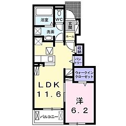 つゆくさハイツ 1LDKの間取図画像
