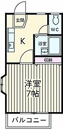 メゾン草薙V 2階1Kの間取り