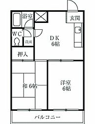 小田急小田原線 鶴川駅 徒歩9分の賃貸マンション 1階2DKの間取り