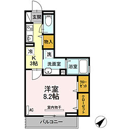 Bright Halu 　west 3階1Kの間取り