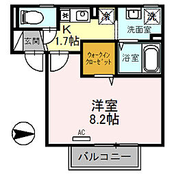 グリーンコート 202 2階1Kの間取り