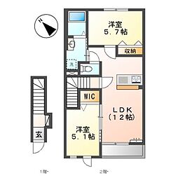 クオリア 2階2LDKの間取り