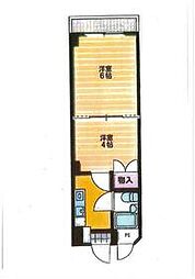 JR南武線 府中本町駅 徒歩3分の賃貸マンション 4階2Kの間取り