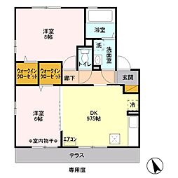 ハーブコテージ 1階2DKの間取り