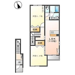 JR常磐線 水戸駅 バス15分 長堀下車 徒歩3分の賃貸アパート 2階2LDKの間取り
