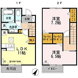 JR東海道本線 岡崎駅 バス6分 名鉄バス 小豆坂下車 徒歩2分の賃貸テラスハウス 1階2LDKの間取り