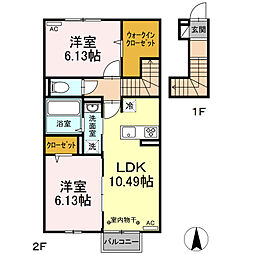 Ｄｉｎｏ　Ａ 2階2LDKの間取り