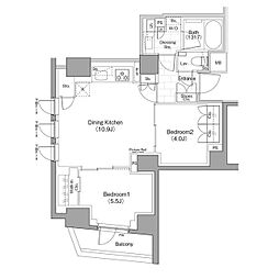 ザ・パークハビオ新宿 2LDKの間取図画像