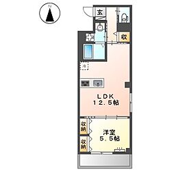 西武国分寺線 小川駅 徒歩17分の賃貸マンション 3階1LDKの間取り