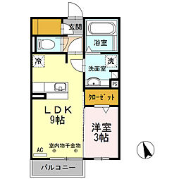 グリーンティア 2階1LDKの間取り