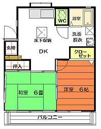 JR中央線 八王子駅 徒歩13分の賃貸アパート 2階2DKの間取り