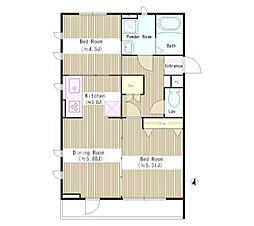 JR山手線 高田馬場駅 徒歩9分の賃貸マンション 2階2DKの間取り