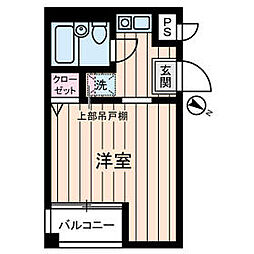 豊町中央コーポ 3階ワンルームの間取り