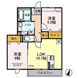 ティサージュ 2階2LDKの間取り