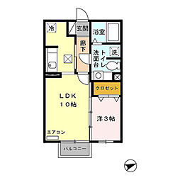 ヴェルドミールII・III　II 1階1LDKの間取り