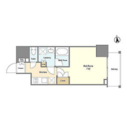 都営三田線 三田駅 徒歩6分の賃貸マンション 8階1Kの間取り
