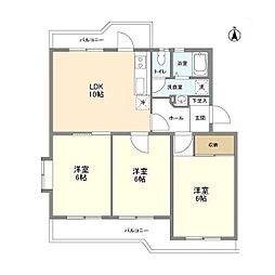 都営大江戸線 牛込柳町駅 徒歩5分の賃貸マンション 1階3LDKの間取り
