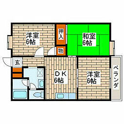 スクウェアーコート 1階3DKの間取り