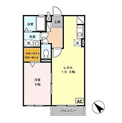 パークコート砂川　壱・弐番館 2階1LDKの間取り