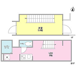 小田急小田原線 代々木八幡駅 徒歩5分の賃貸マンション 1階1LDKの間取り